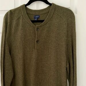 J. Crew Men's Olive Crewneck Henley Cardigan Sweater